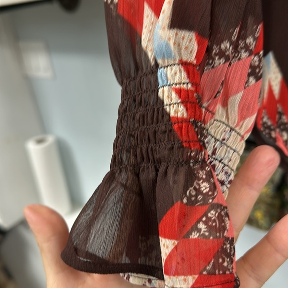 LOFT L/S Chiffon 'Garden Smocked Ruffle  Blouse' - Large Brown Coral - Picture 4 of 8